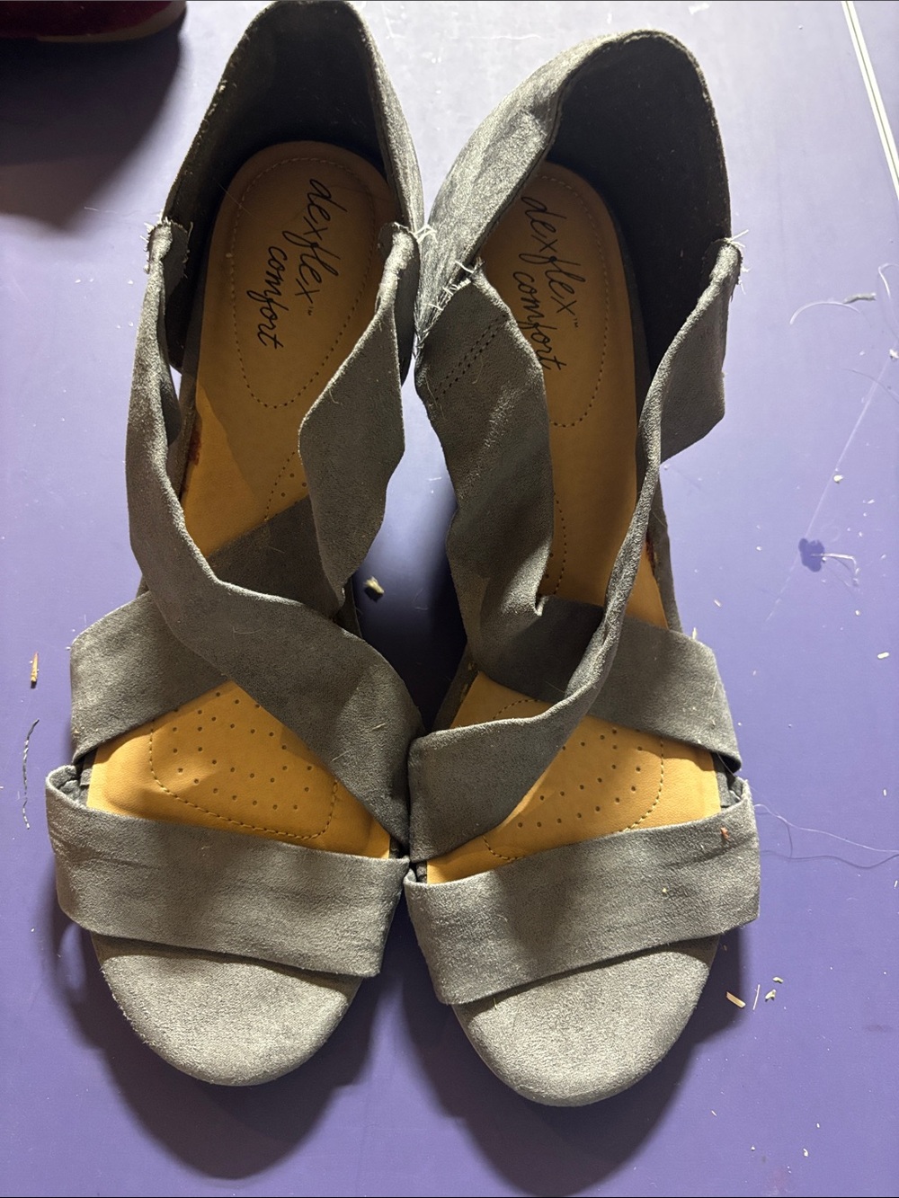 dexflex comfort Gray Suede Crisscross Heels